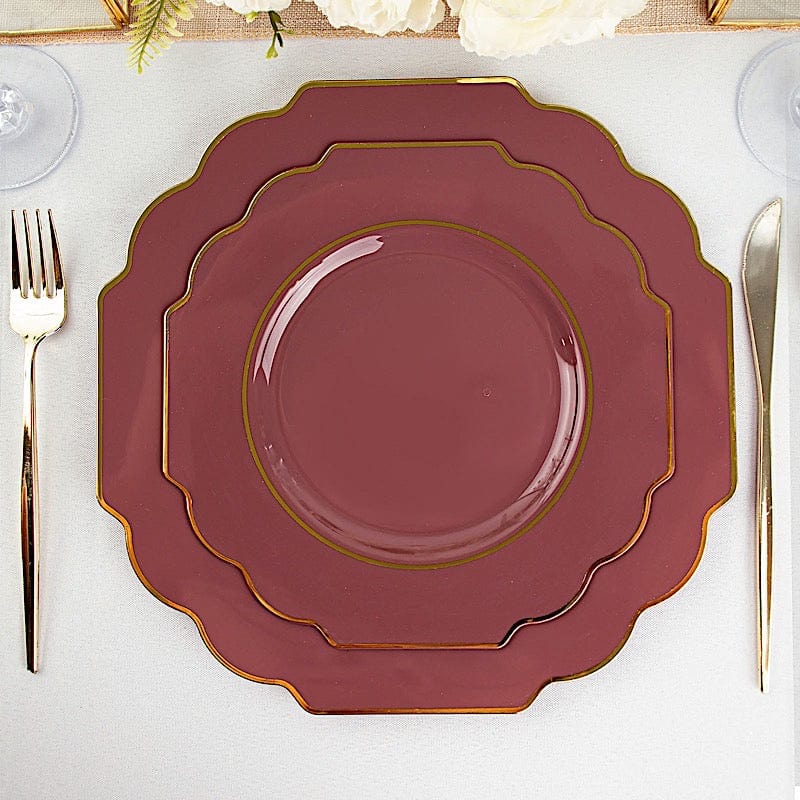 10 pcs 8 in Disposable Baroque Plastic Dessert Plates with Gold Rim
