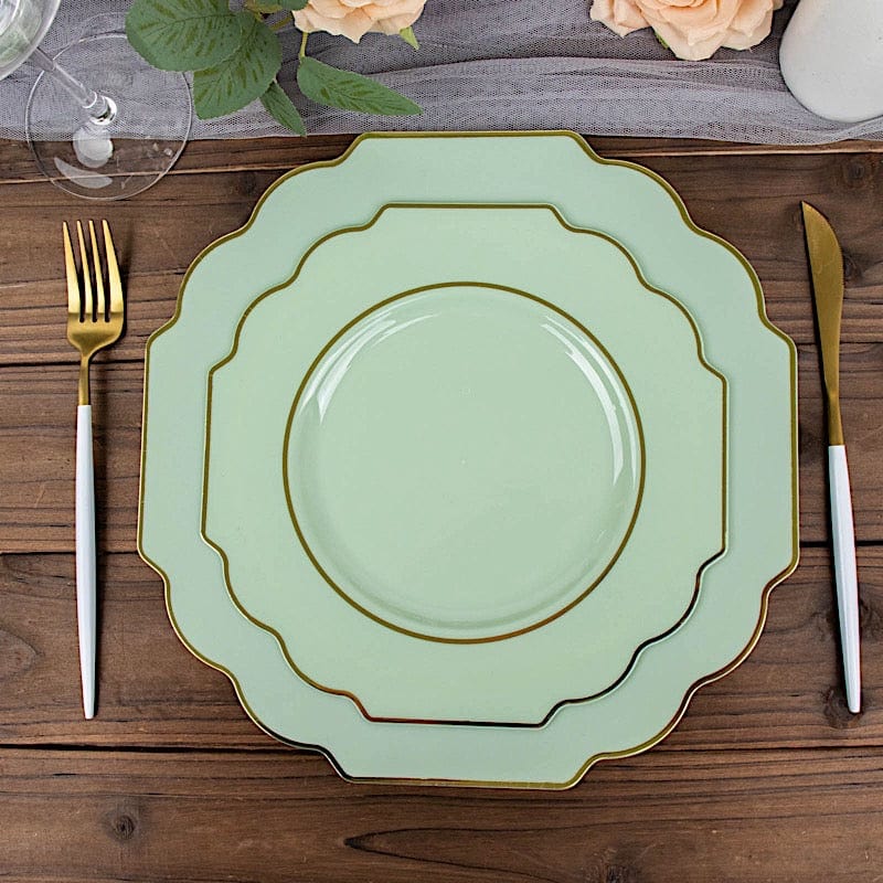 10 pcs 8 in Disposable Baroque Plastic Dessert Plates with Gold Rim