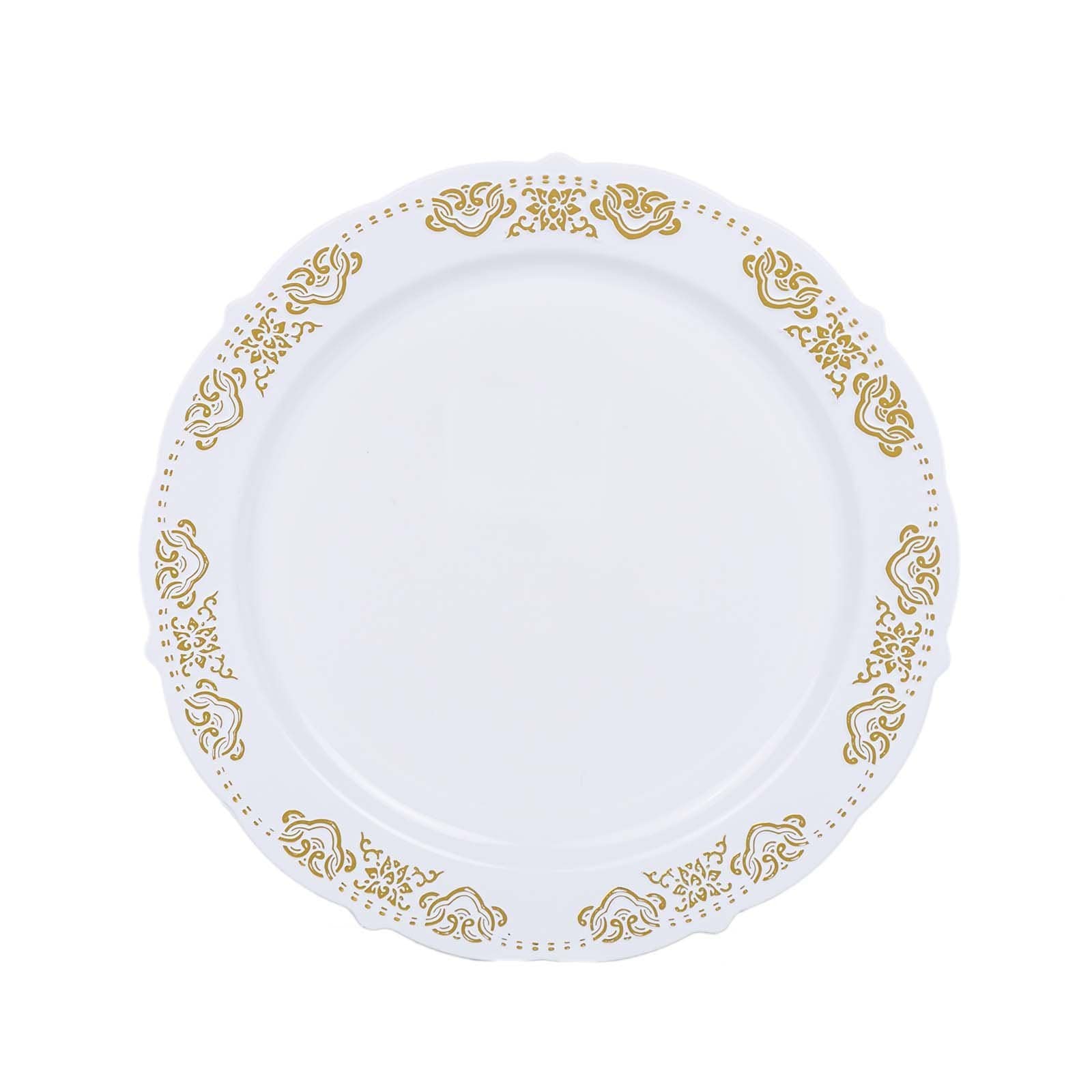 10 pcs 8 in wide Disposable Plastic Salad Plates with Gold Trim