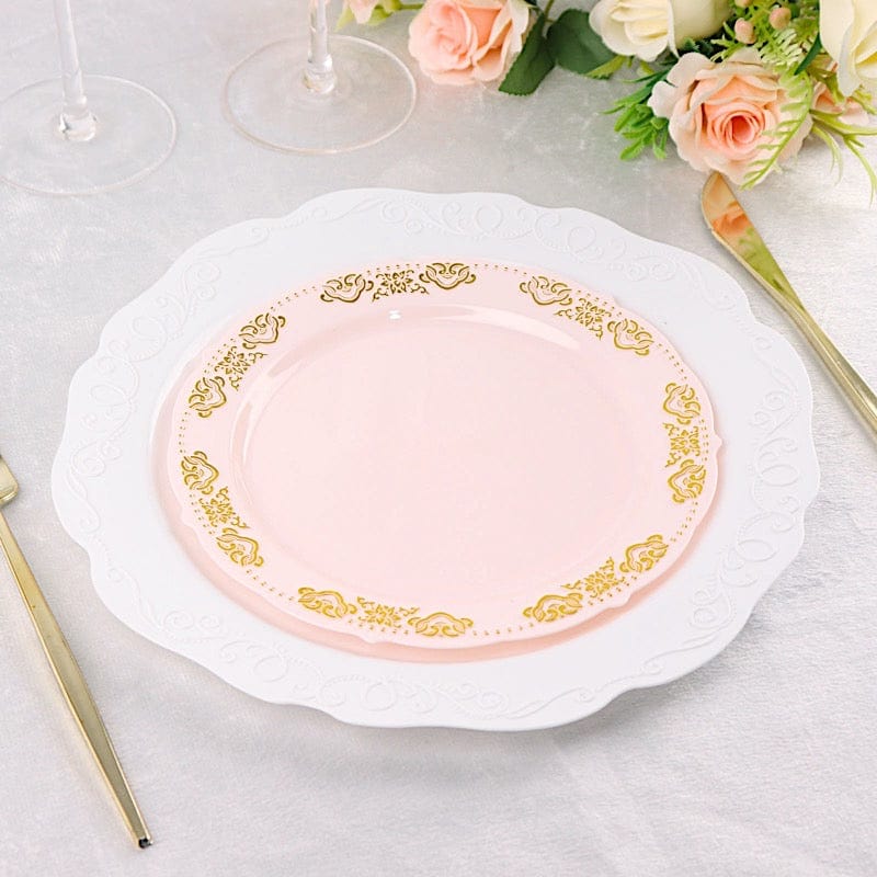 10 pcs 8 in wide Disposable Plastic Salad Plates with Gold Trim