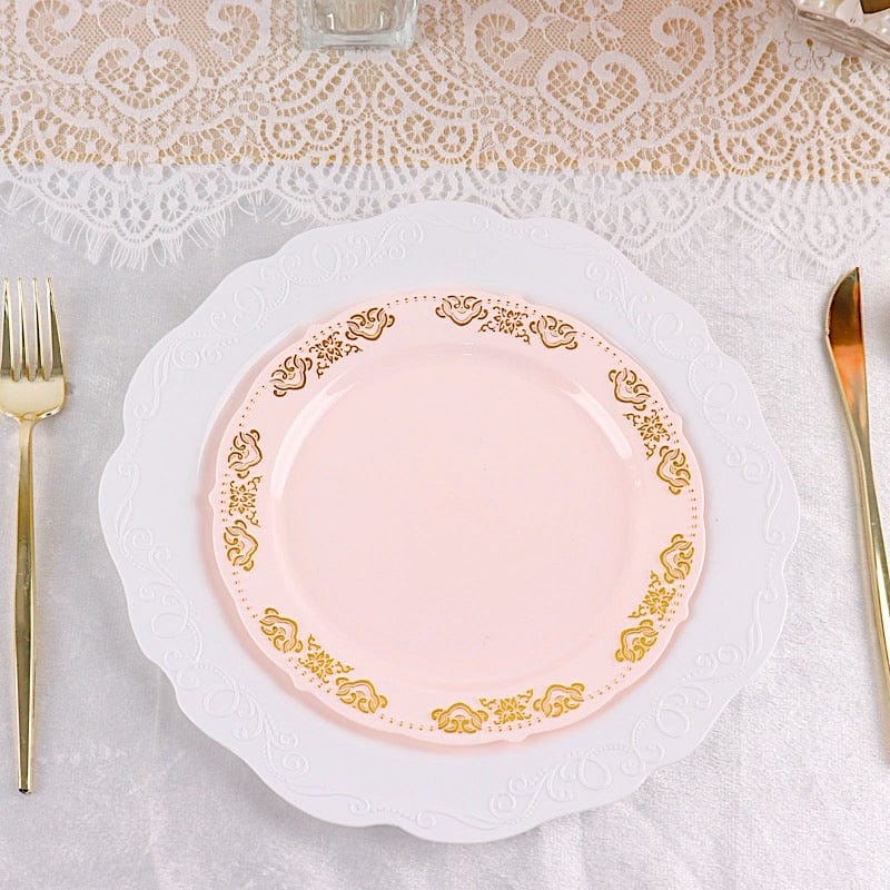 10 pcs 8 in wide Disposable Plastic Salad Plates with Gold Trim