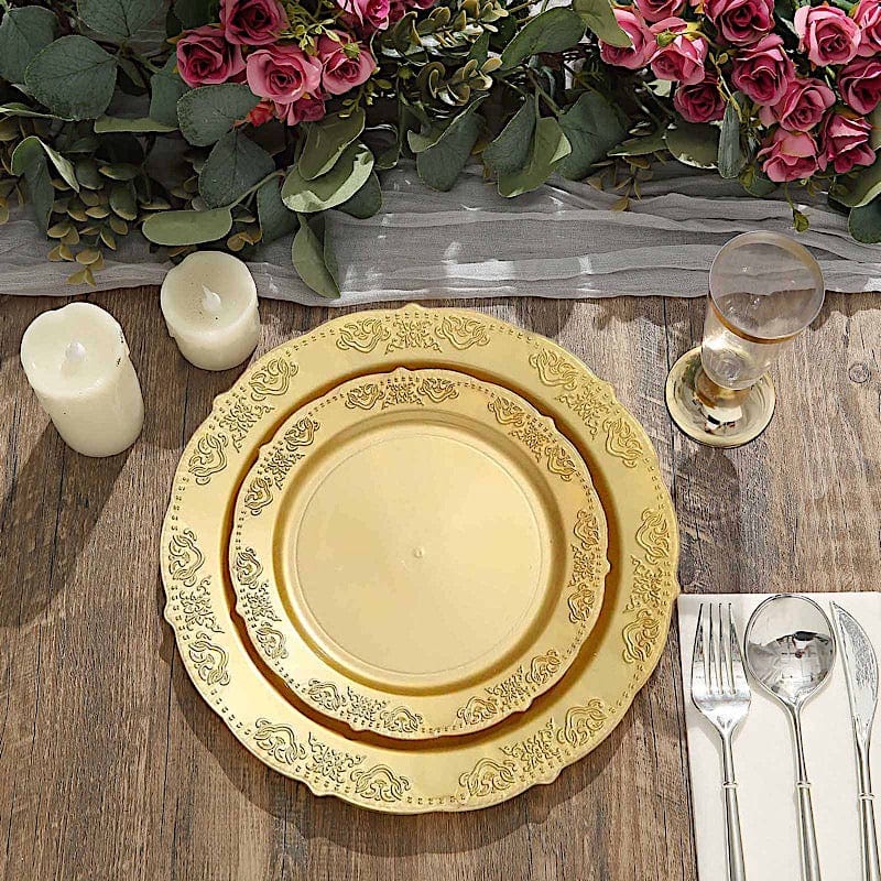 10 pcs 8 in wide Disposable Plastic Salad Plates with Gold Trim