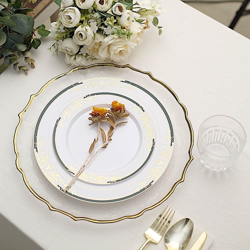 10 pcs 8 in wide Disposable White Plastic Salad Plates with Trim