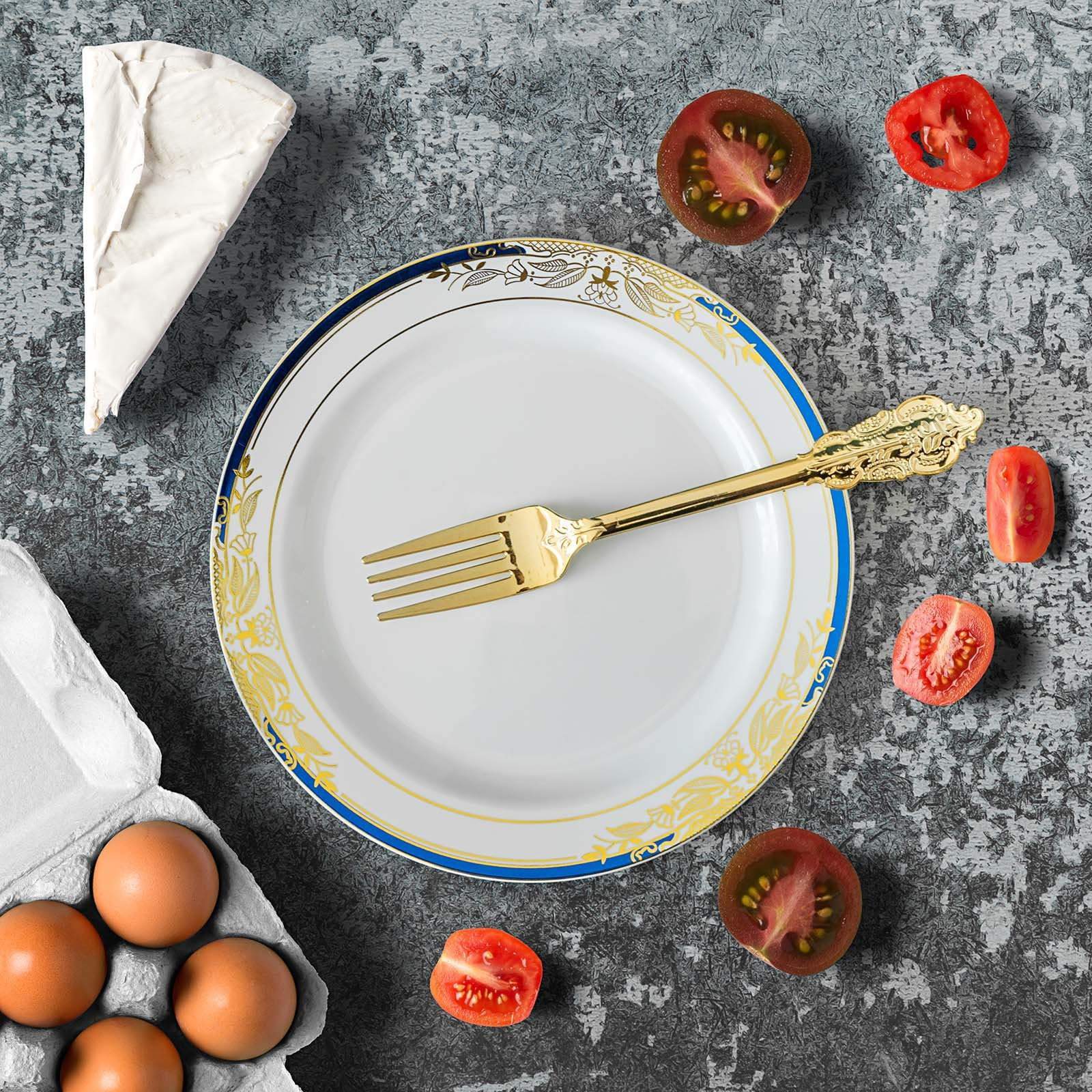 10 pcs 8 in wide Disposable White Plastic Salad Plates with Trim