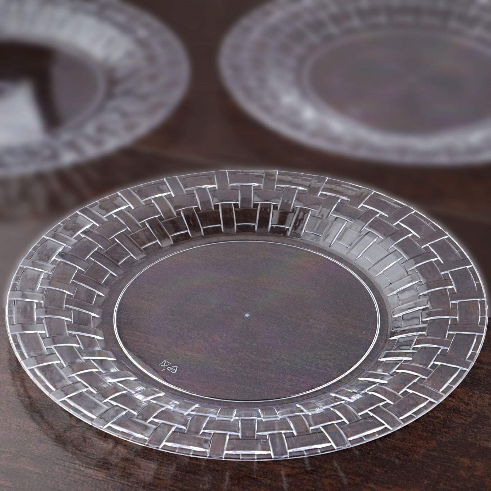 10 pcs Disposable Clear Plastic Dessert Plates with Basketweave