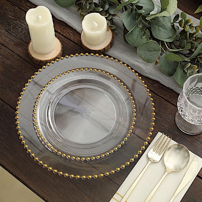 10 Round Disposable Plastic Salad and Dinner Plates with Beaded Trim