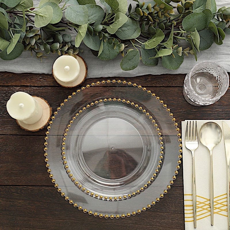 10 Round Disposable Plastic Salad and Dinner Plates with Beaded Trim
