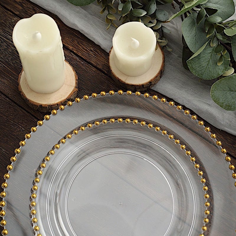 10 Round Disposable Plastic Salad and Dinner Plates with Beaded Trim