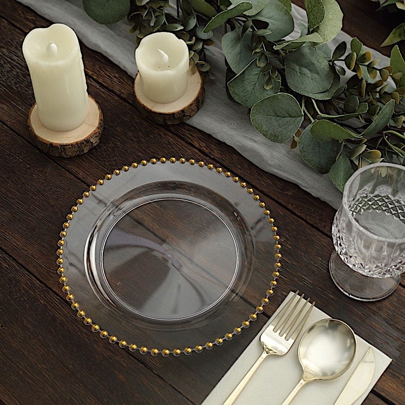 10 Round Disposable Plastic Salad and Dinner Plates with Beaded Trim