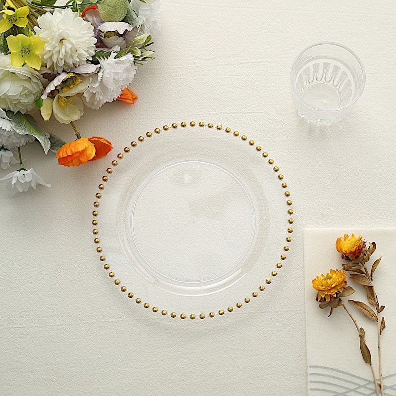 10 Round Disposable Plastic Salad and Dinner Plates with Beaded Trim