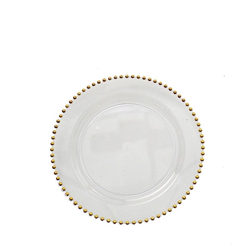 10 Round Disposable Plastic Salad and Dinner Plates with Beaded Trim
