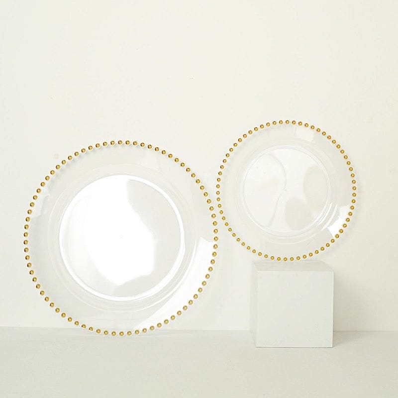 10 Round Disposable Plastic Salad and Dinner Plates with Beaded Trim