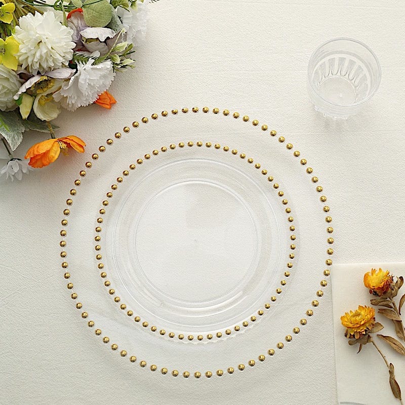 10 Round Disposable Plastic Salad and Dinner Plates with Beaded Trim