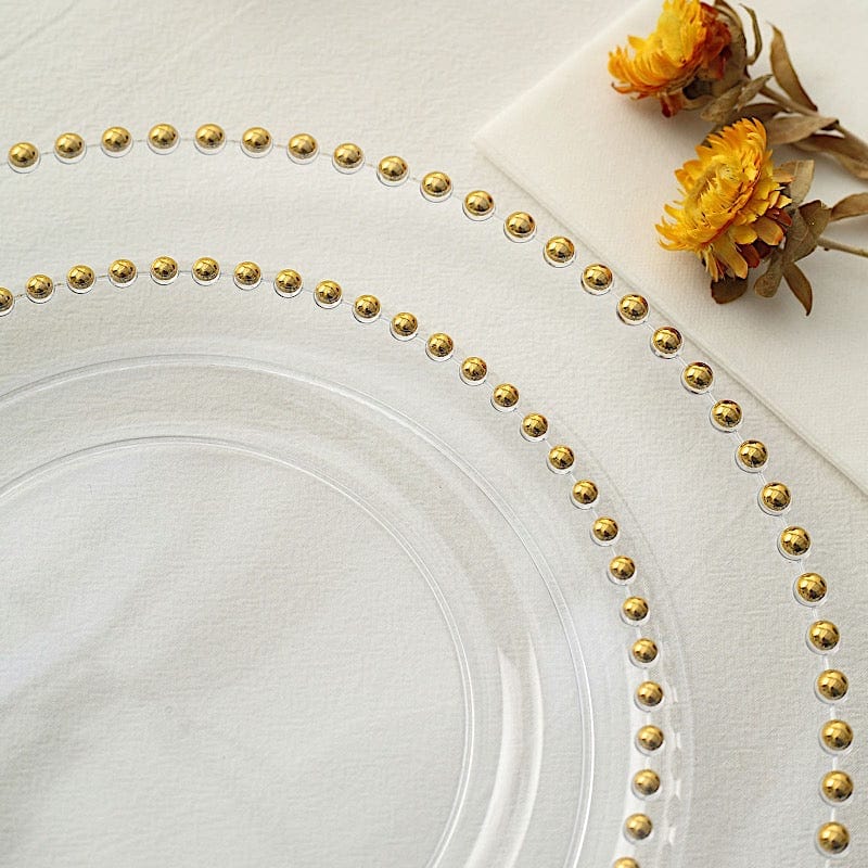 10 Round Disposable Plastic Salad and Dinner Plates with Beaded Trim