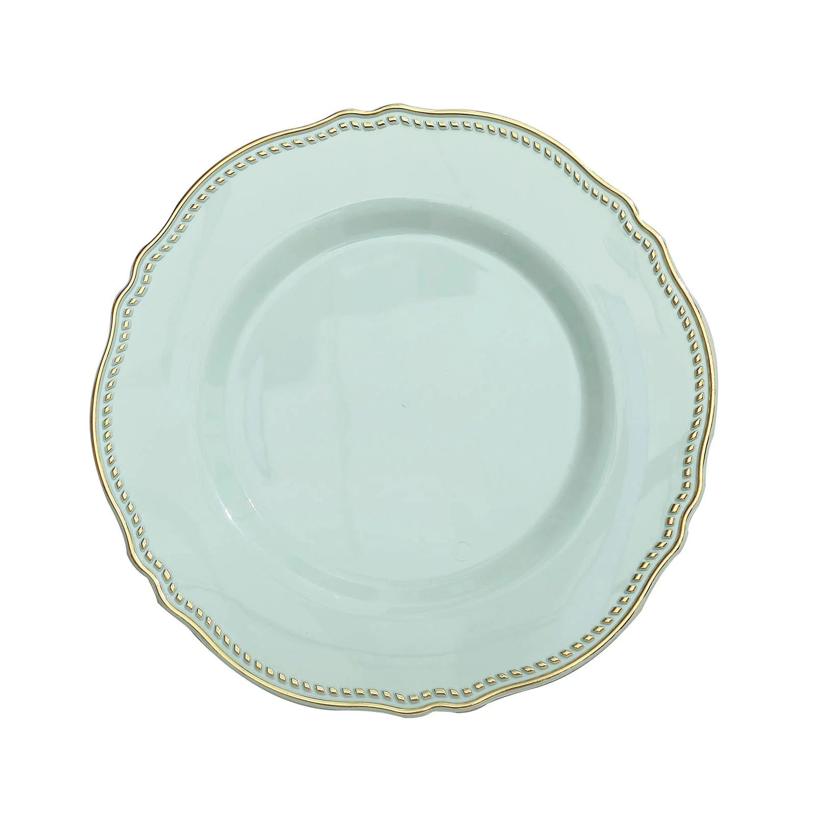 10 Round Disposable Plastic Dinner Plates with Gold Scalloped Trim