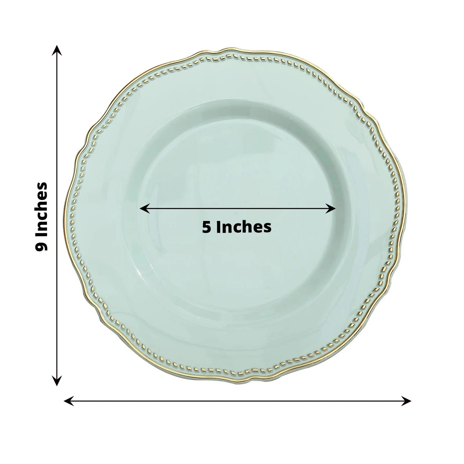 10 Round Disposable Plastic Dinner Plates with Gold Scalloped Trim