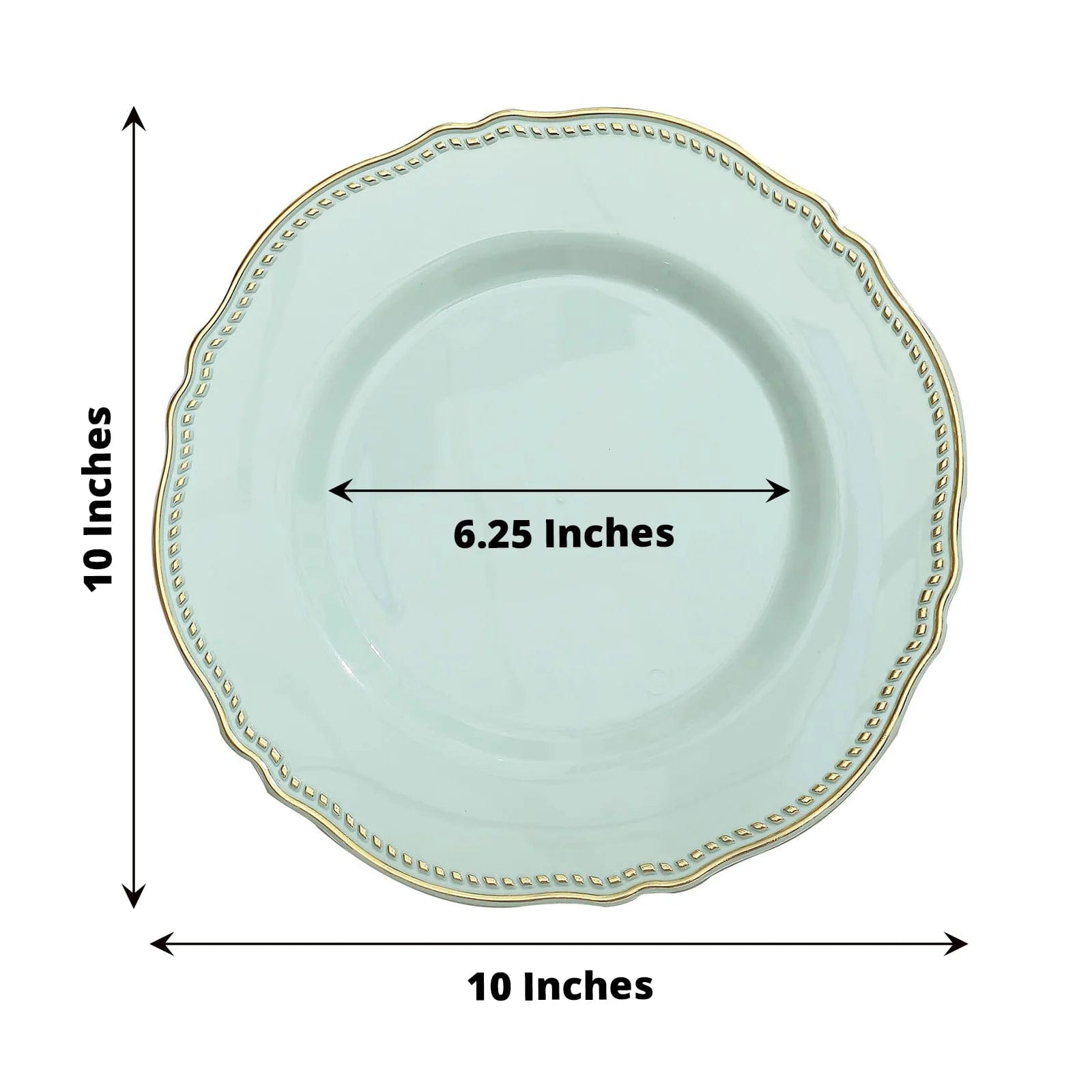 10 Round Disposable Plastic Dinner Plates with Gold Scalloped Trim