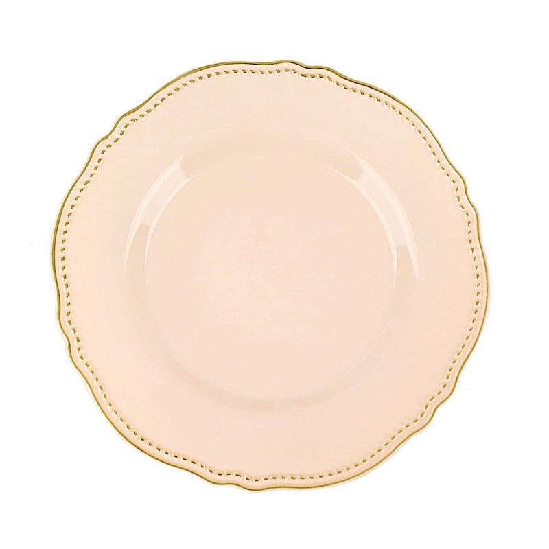 10 Round Disposable Plastic Dinner Plates with Gold Scalloped Trim