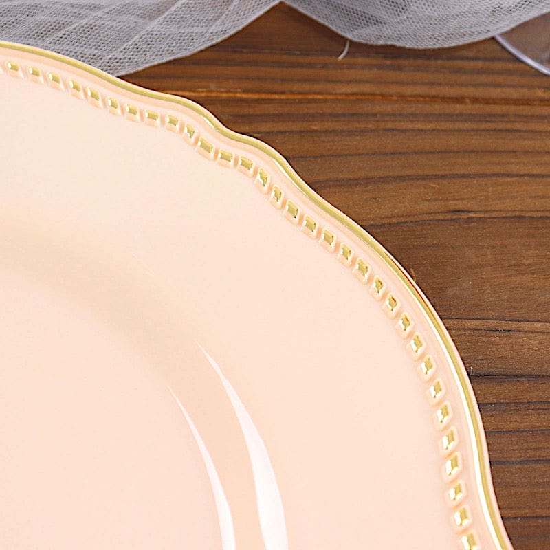 10 Round Disposable Plastic Dinner Plates with Gold Scalloped Trim