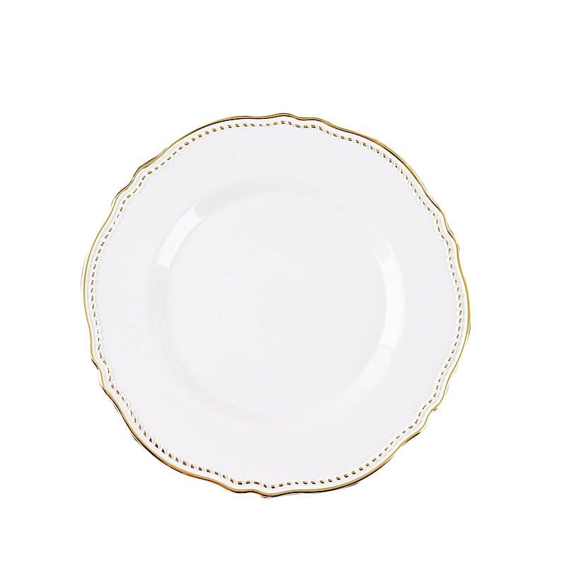 10 Round Disposable Plastic Dinner Plates with Gold Scalloped Trim