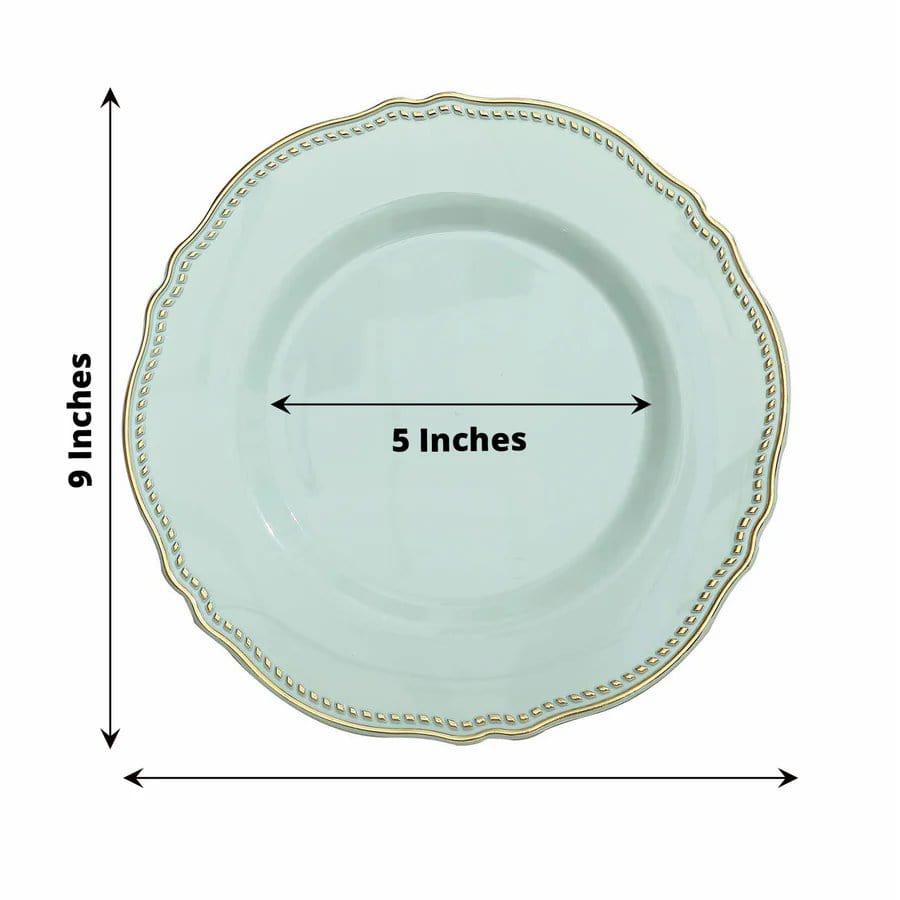 10 Round Disposable Plastic Dinner Plates with Gold Scalloped Trim