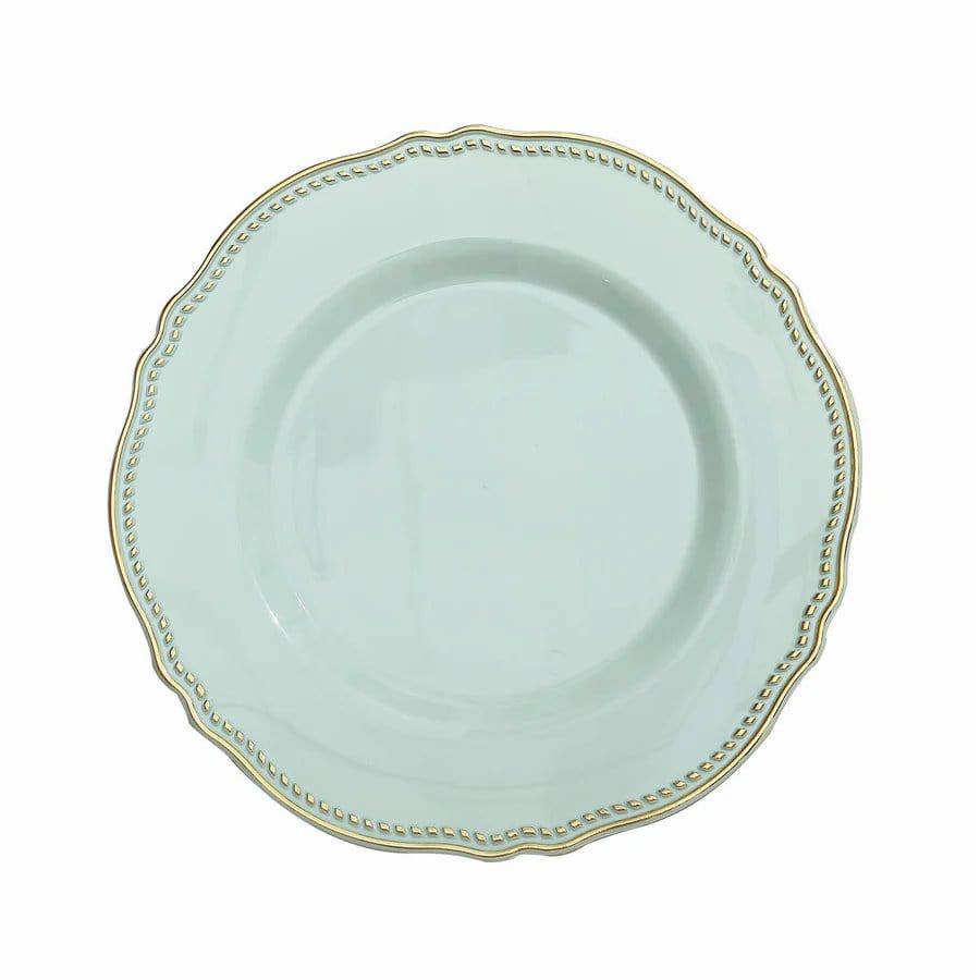 10 Round Disposable Plastic Dinner Plates with Gold Scalloped Trim