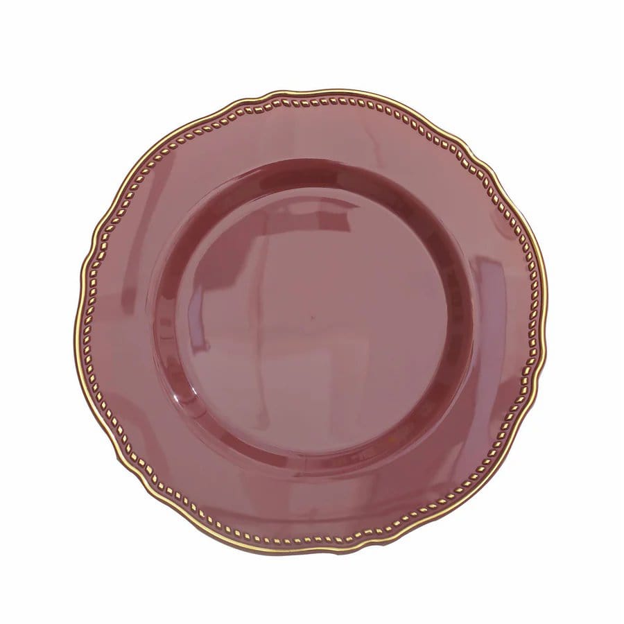 10 Round Disposable Plastic Dinner Plates with Gold Scalloped Trim