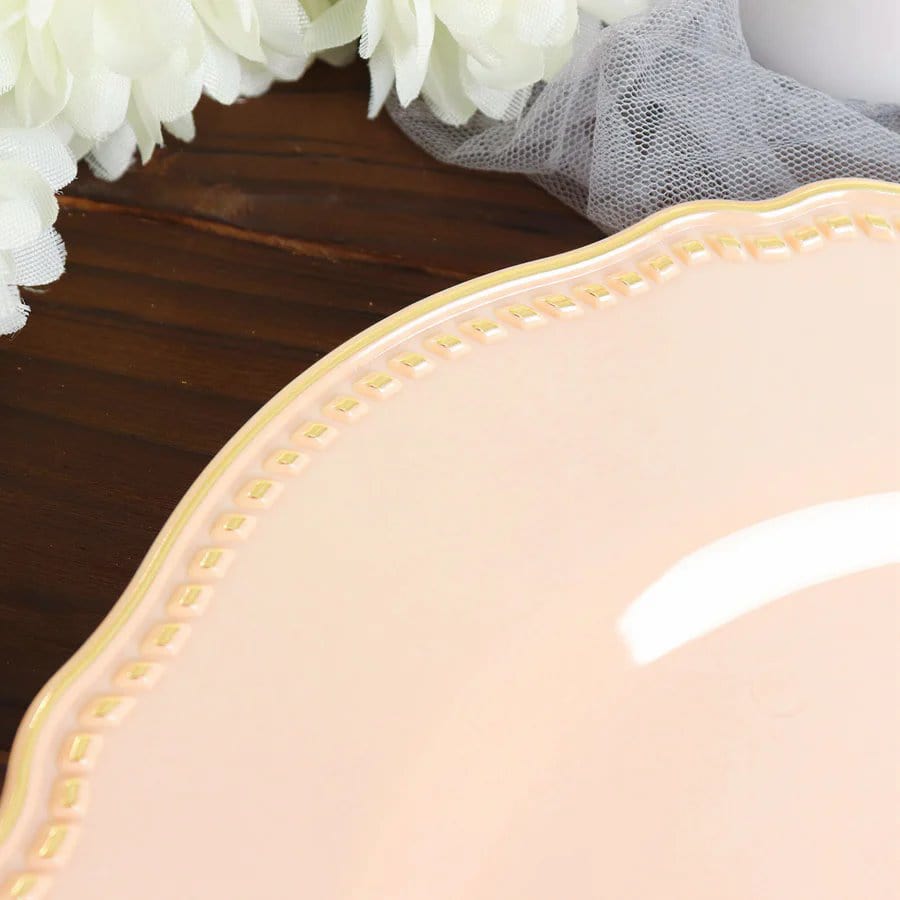 10 Round Disposable Plastic Dinner Plates with Gold Scalloped Trim