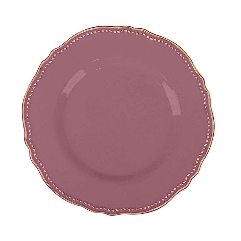 10 Round Disposable Plastic Dinner Plates with Gold Scalloped Trim