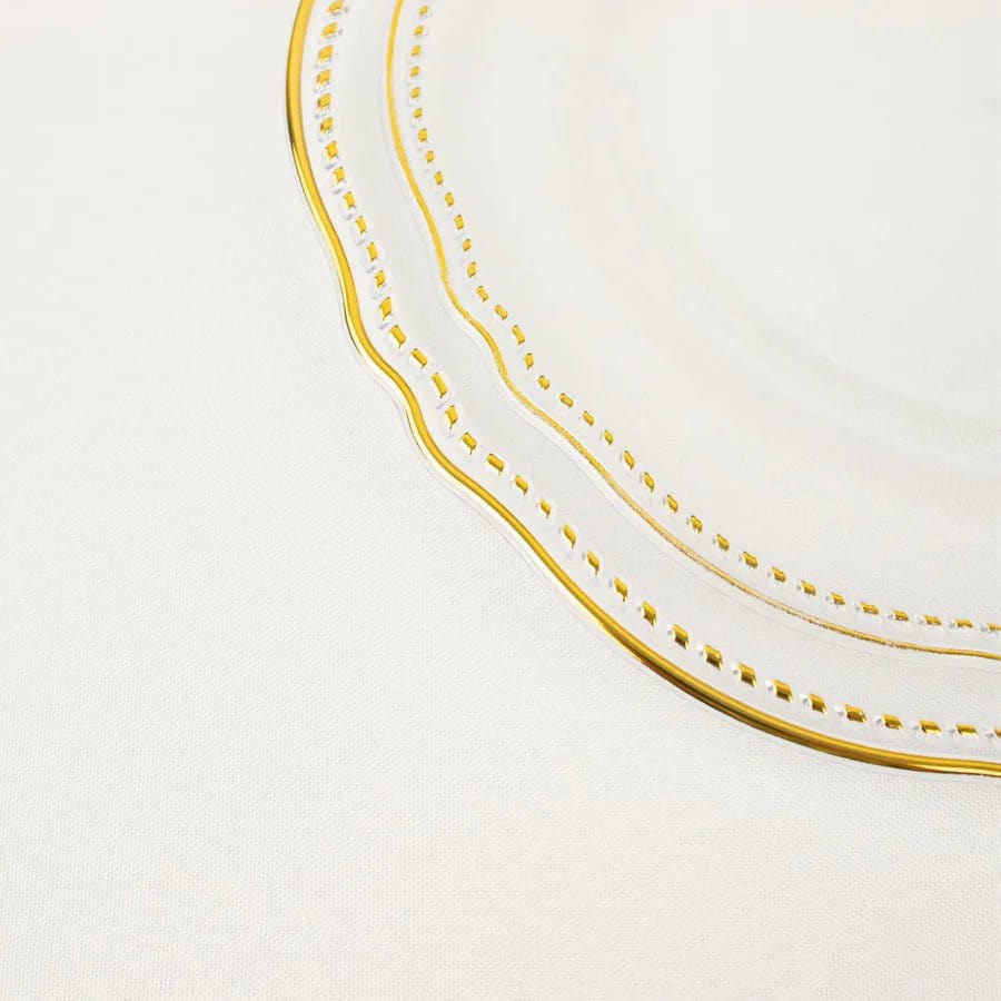 10 Round Disposable Plastic Dinner Plates with Gold Scalloped Trim