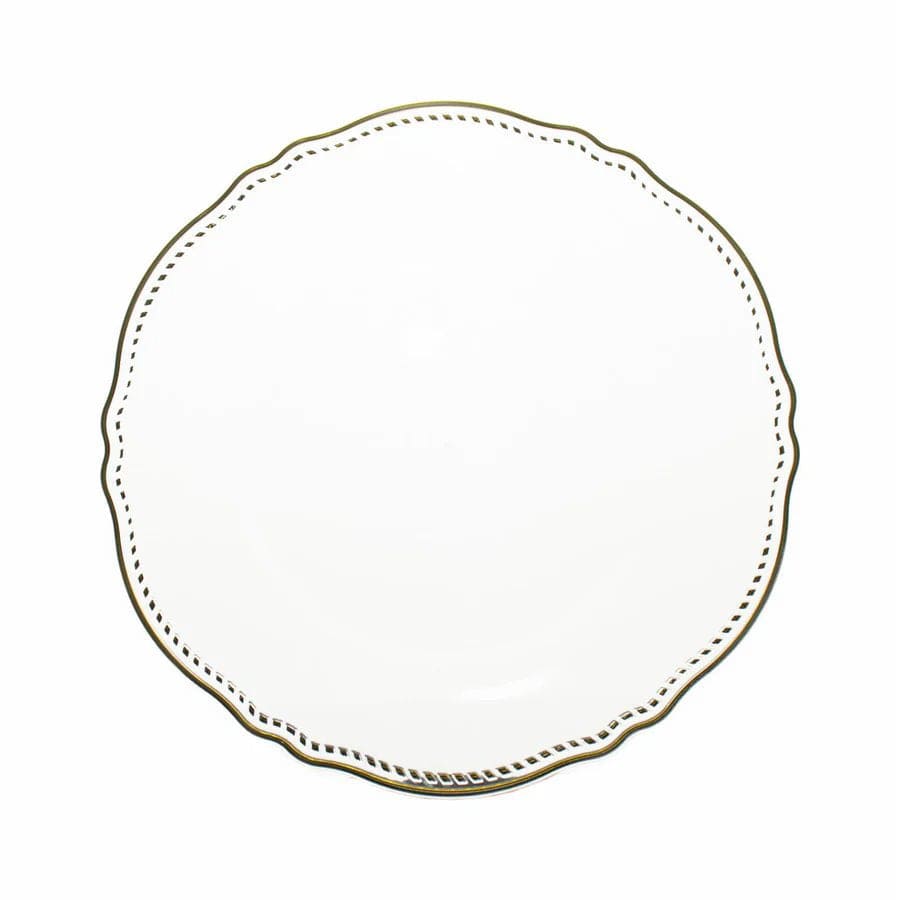 10 Round Disposable Plastic Dinner Plates with Gold Scalloped Trim