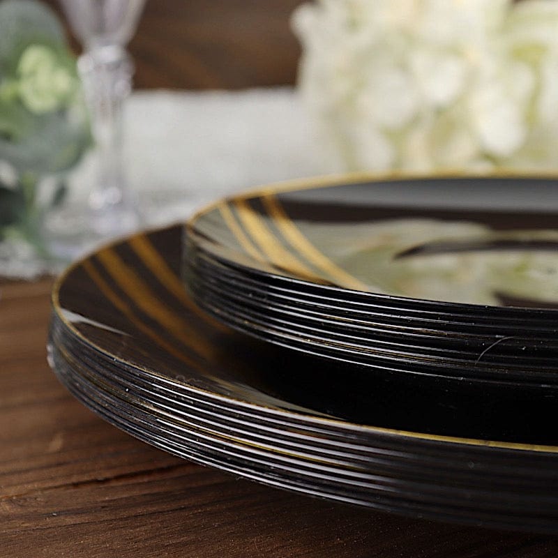 10 Round Disposable Salad and Dinner Plastic Plates with Metallic Prints