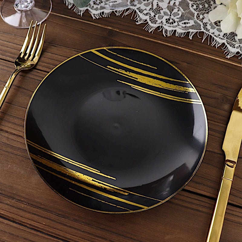 10 Round Disposable Salad and Dinner Plastic Plates with Metallic Prints