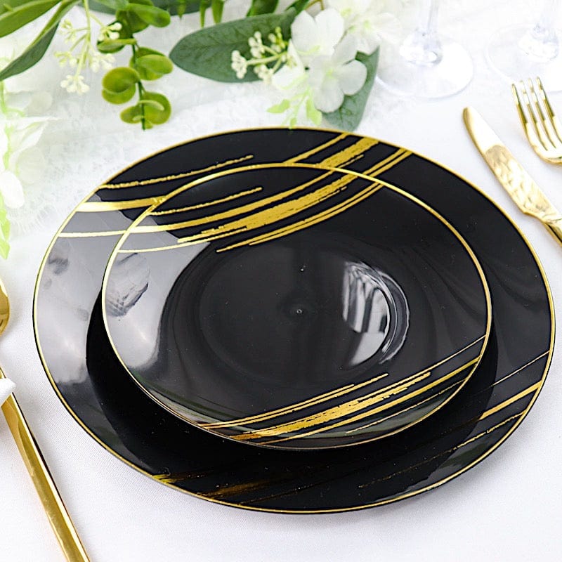 10 Round Disposable Salad and Dinner Plastic Plates with Metallic Prints