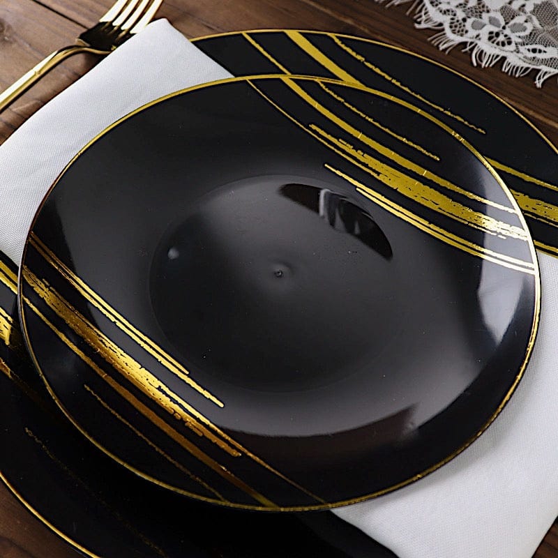 10 Round Disposable Salad and Dinner Plastic Plates with Metallic Prints