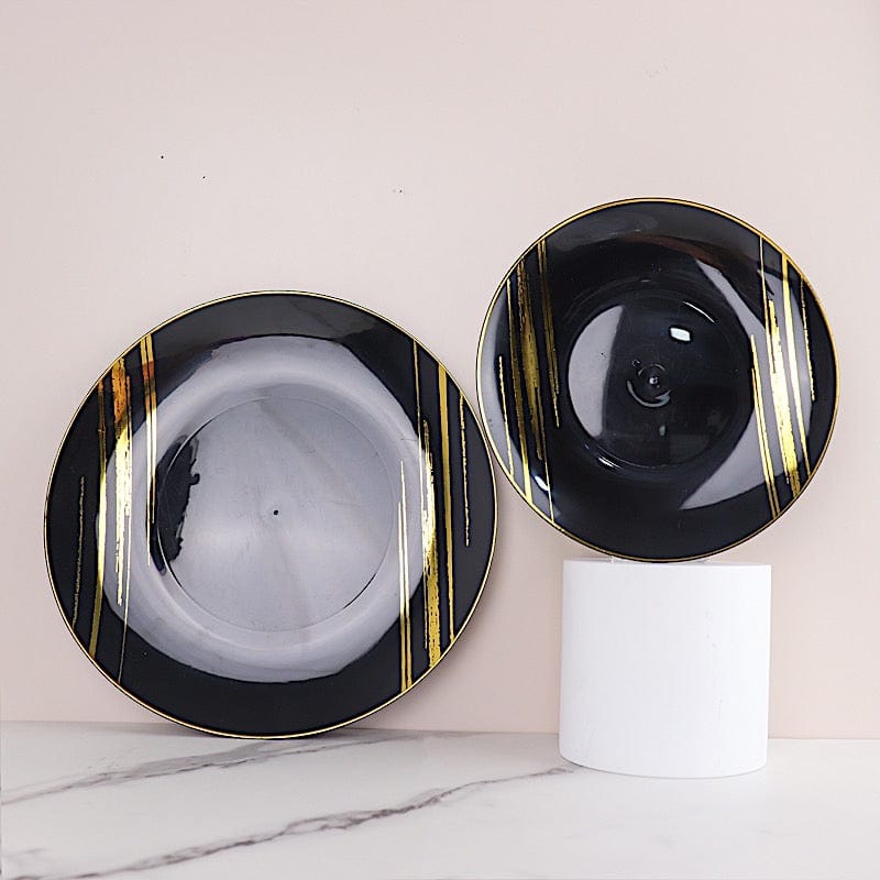 10 Round Disposable Salad and Dinner Plastic Plates with Metallic Prints