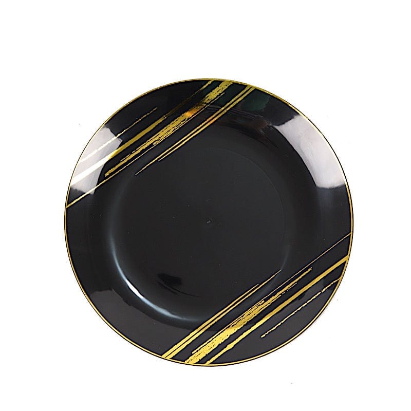 10 Round Disposable Salad and Dinner Plastic Plates with Metallic Prints