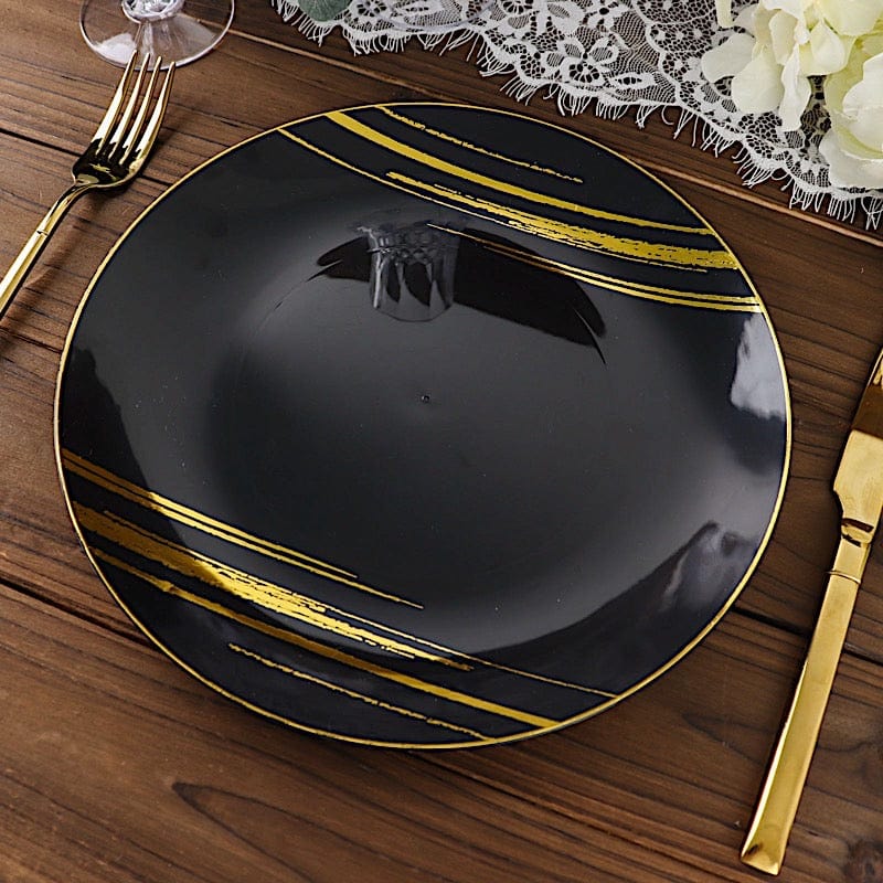 10 Round Disposable Salad and Dinner Plastic Plates with Metallic Prints