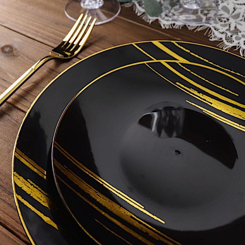 10 Round Disposable Salad and Dinner Plastic Plates with Metallic Prints