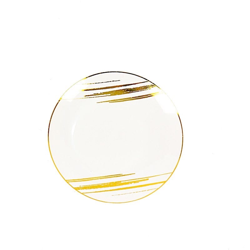 10 Round Disposable Salad and Dinner Plastic Plates with Metallic Prints