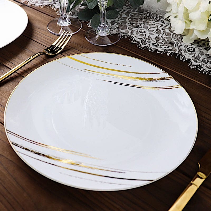 10 Round Disposable Salad and Dinner Plastic Plates with Metallic Prints