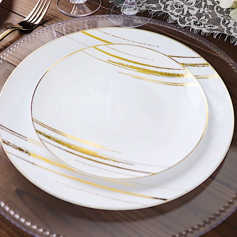 10 Round Disposable Salad and Dinner Plastic Plates with Metallic Prints