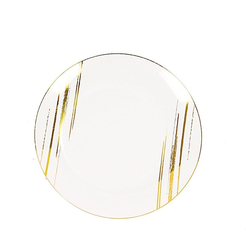 10 Round Disposable Salad and Dinner Plastic Plates with Metallic Prints