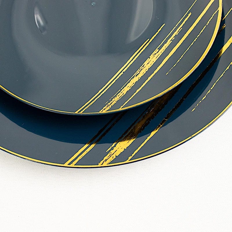 10 Round Disposable Salad and Dinner Plastic Plates with Metallic Prints