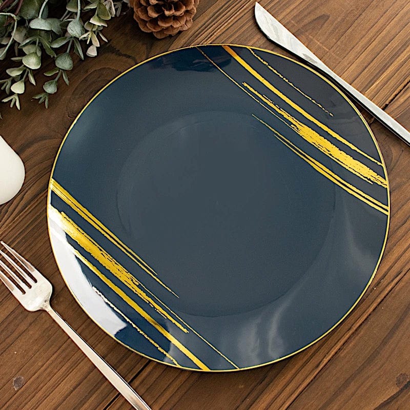 10 Round Disposable Salad and Dinner Plastic Plates with Metallic Prints