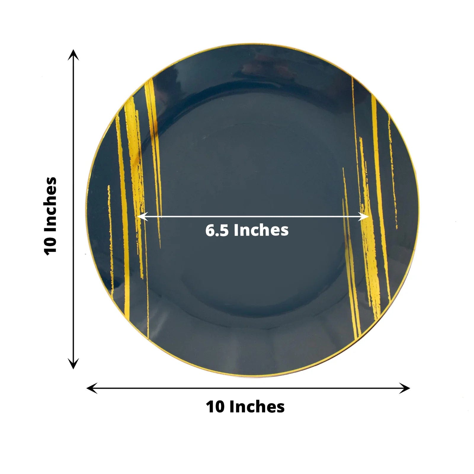 10 Round Disposable Salad and Dinner Plastic Plates with Metallic Prints