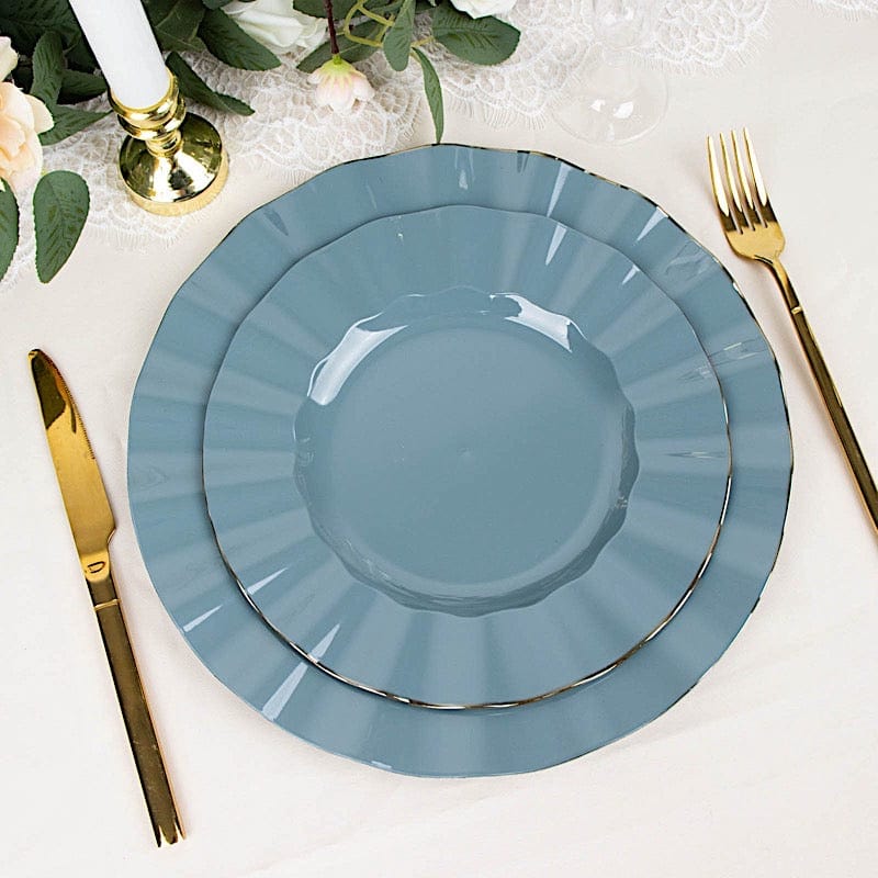 10 Round Disposable Salad Dinner Plastic Plates with Gold Wavy Trim