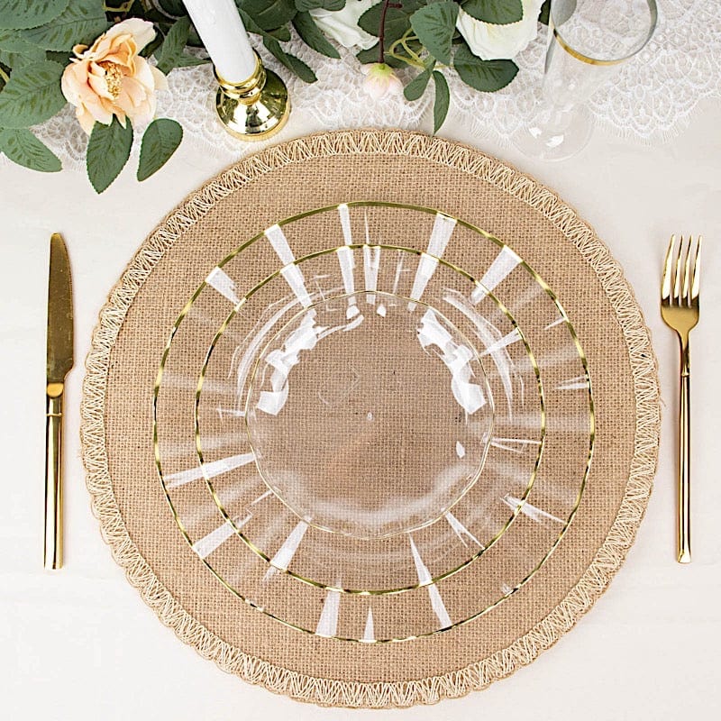 10 Round Disposable Salad Dinner Plastic Plates with Gold Wavy Trim