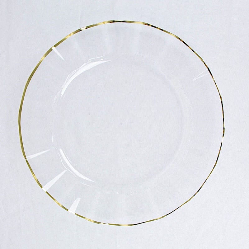 10 Round Disposable Salad Dinner Plastic Plates with Gold Wavy Trim