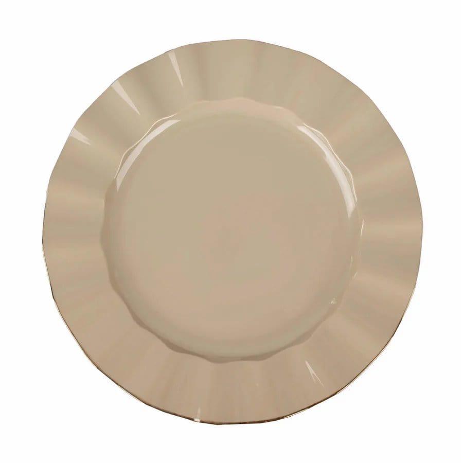 10 Round Disposable Salad Dinner Plastic Plates with Gold Wavy Trim